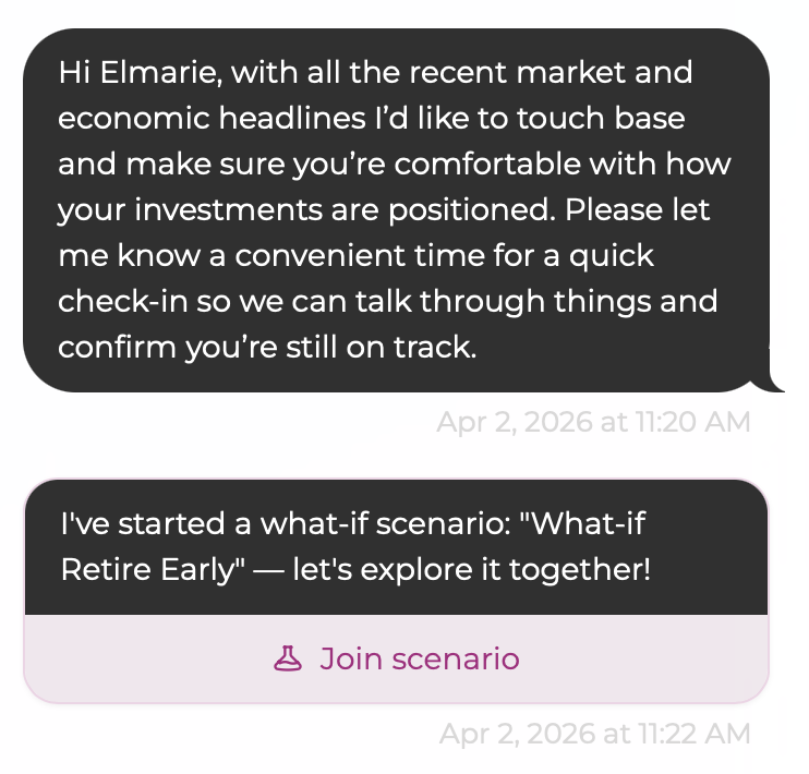 Shared conversation thread between advisor and client