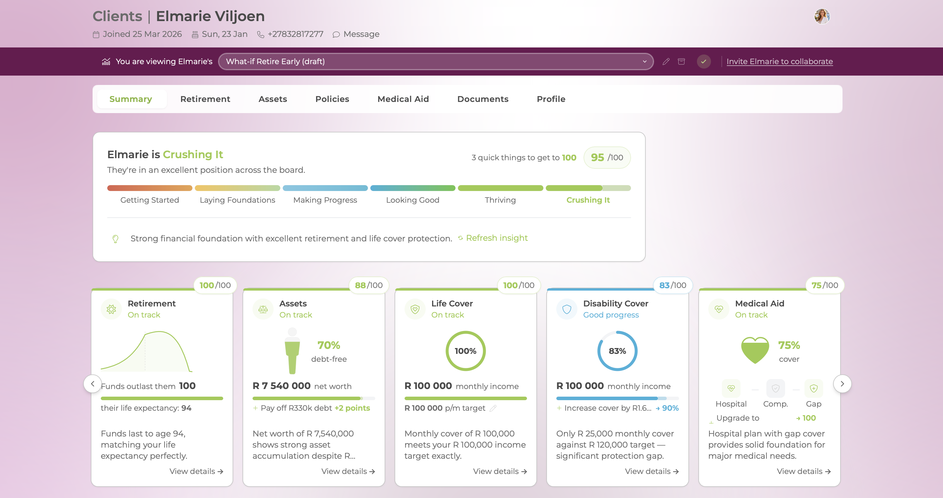 Side-by-side retirement scenario comparison inside SimVida